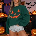 thumbnail image 2 of Womens Sweatshirts Halloween Classic Punpkin Face Print Sweatshirt Fall Long Sleeve Pullover Tops (Dark Green XXL), 2 of 4