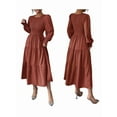 thumbnail image 3 of Autumn Women'S Long Sleeve Ruffled Round Neck Layered Flowing Wedding Guest Maxi Dress Brown L, 3 of 7