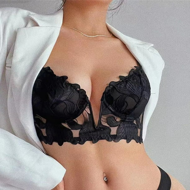 Sexy Bra Lady Underwear French Lingerie Multicolored Push-up Lady Underwear  Beautiful Adjustable Underwire Bras Ins Style V-neck Push-up Black M 