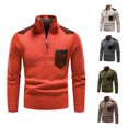 thumbnail image 5 of comerut Men Sweater Contrast Colors High Collar Pockets Zipper Long Sleeves Elastic Casual Keep Warm Anti-shrink Spring Sweater for Home, 5 of 8