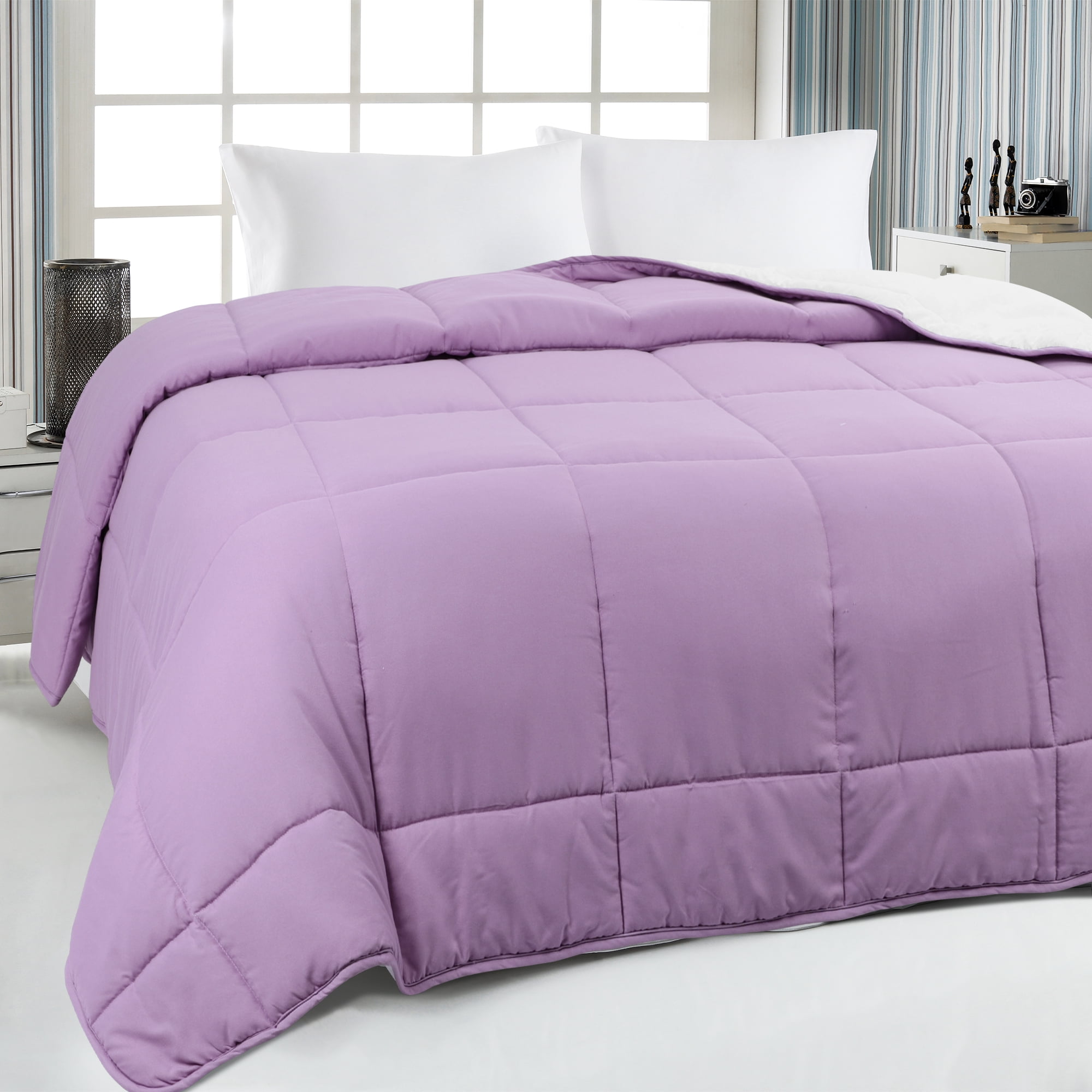 Unique Bargains Quilt Lightweight Down Comforter Light Purple/White Twin
