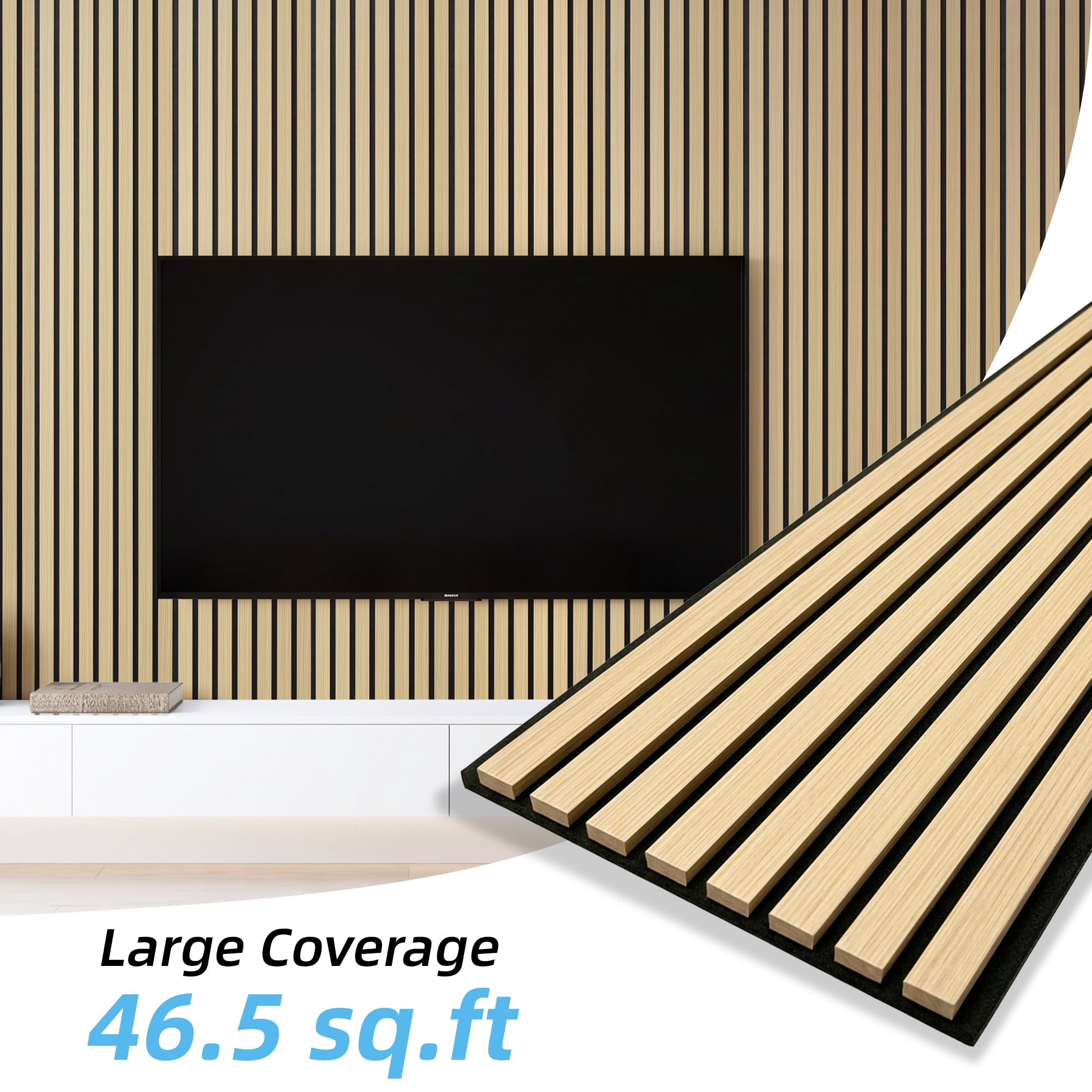 Yeslife 6-Pack Wood Slat Wall Panels, 12 x 93 in., Oak MDF Acoustic Wall Panels, Modern Fluted Wooden Accent Wall Paneling for Living Room, Bedroom & Office, Covers 46.5 Sq. Ft.