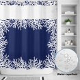 thumbnail image 3 of No Hook Shower Curtain with Built-in Rings - Nautical Coastal Washable Waterproof Fabric Bathroom Curtains for Hotel,Rentals, 72 X 72 Inch Long , Ocean Coral Texture Midnight Blue White, 3 of 8