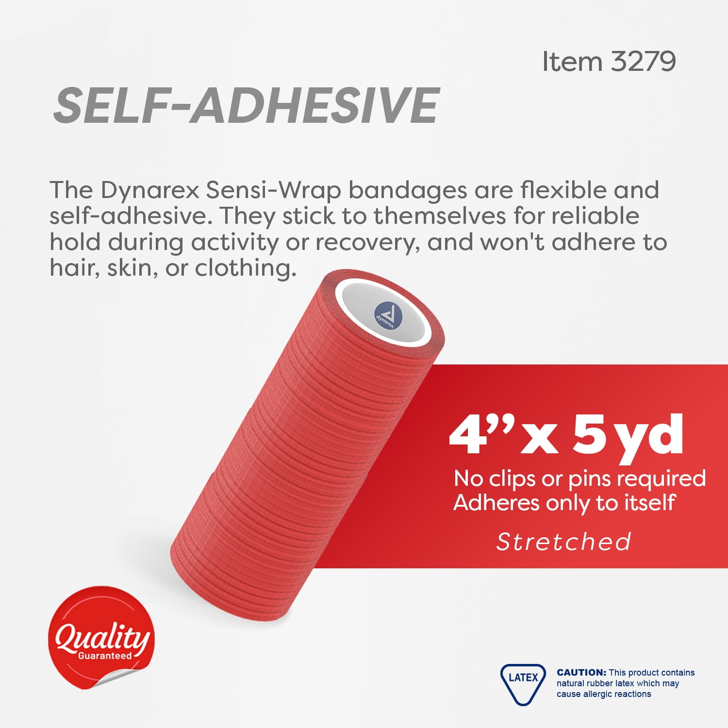 Dynarex Sensi-Wrap Self-Adhesive Bandages, 18-Pack, 4" x 5 yards, Red, Latex, Colored Elastic Cohesive Athletic Tape, Tattoo Grip & Vet Wrap