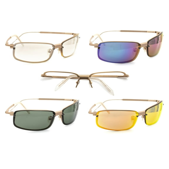 QT-SUN Spex Wrap-Around Rectangle - Kit Pack - 1 Frame w/ 4 Fashionable Magnetic Clip-On Sunglass Lenses - Outdoor Activity Men and Women - Copper