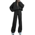 thumbnail image 2 of Women's 2 Piece Outfits Oversized Sweatsuit Zip Up Long Sleeve Sweatshirt with Wide Leg Sweatpants Black L, 2 of 8