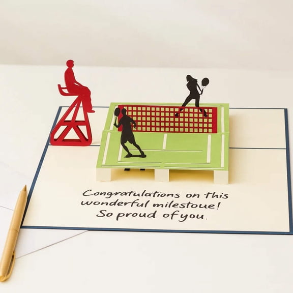Tennis Players 3D Pop Up Greeting Card For Husband, Father, Son, Birthday, Thank You, Love, Thinking of You, All Occasion or Just Because | 5" x 7" Includes Envelope and Note