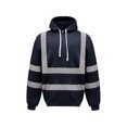 thumbnail image 1 of Men's Solid Color Reflective Hooded Sweatshirt Long Sleeve Sweater Top Loose Road Work High Visibility Pullover (Navy,2XL), 1 of 3