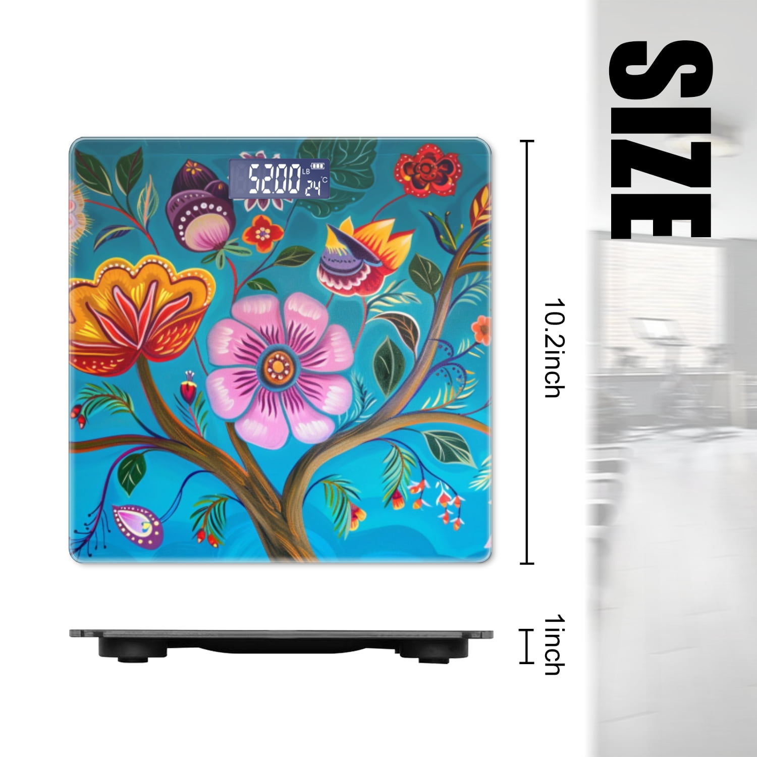 High Precision Body Weight Scale Smart Bathroom Scales with Large LCD Display(400lbs),Decorative for Bedroom-Colorful Mural Of Intricately Detailed Floral Tree