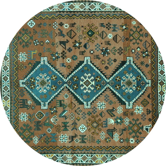Ahgly Company Machine Washable Indoor Round Persian Turquoise Blue Traditional Area Rugs, 3' Round