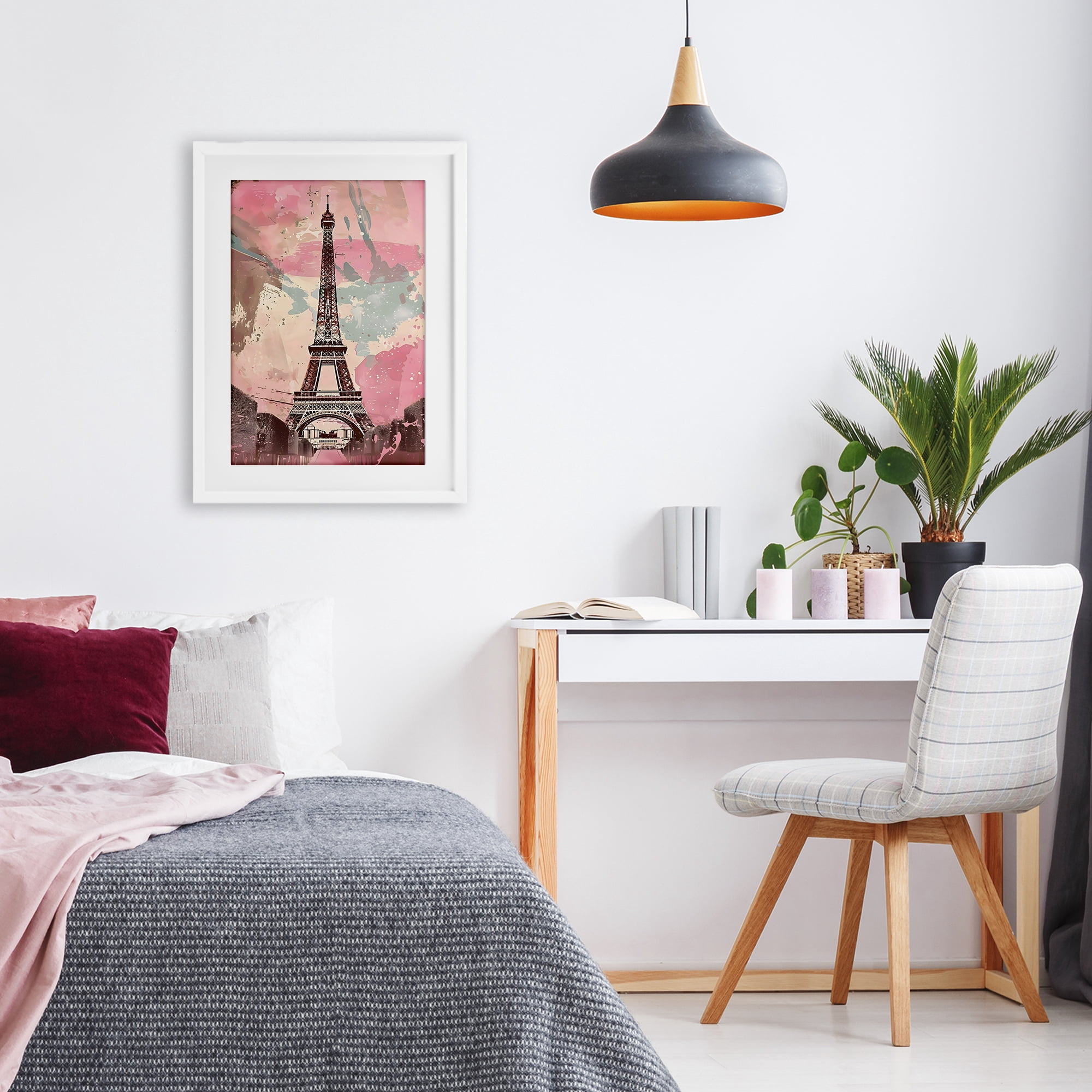 Stupell Industries Parisian Tower Pink & Blue White Framed Print Under Glass, design by Creative Studio