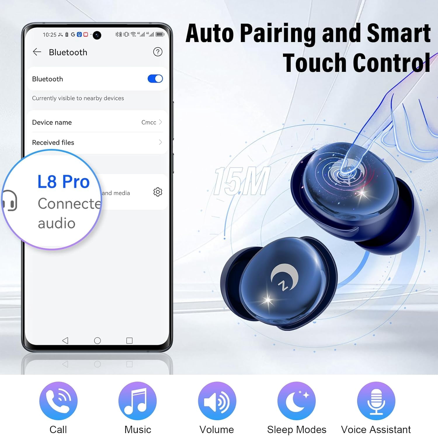 Sleep Earbuds Bluetooth 5.4 in Ear Smart Touch Screen Headphones, 48H Noise Cancelling Ear Buds with 5 EQ Modes, Mini Wireless Headphones Small Design for Side Sleepers, Clear Calls Earphones, IPX7
