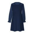 thumbnail image 4 of SERTG Girls Summer A-Line Dress with Sheer Layered Detail Round Neck Long Sleeve Skirt Versatile Outfit for Kids 5-16 Years(Navy,5 Years), 4 of 8