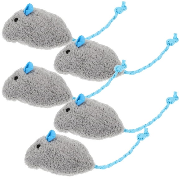 LOLIPPYY Cat Mice Toys Mouse Shape Plush Grey with Blue Tail 5Pcs 1.2x0.8x4.3in