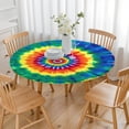 thumbnail image 3 of Colorful Rainbow Tie Dye Spiral Pattern Round Fitted Tablecloth with Elastic Edge,Dining Table Cover Waterproof,Outdoor Round Tablecloth for Camping,Dining,Indoor and Outdoor, 3 of 7