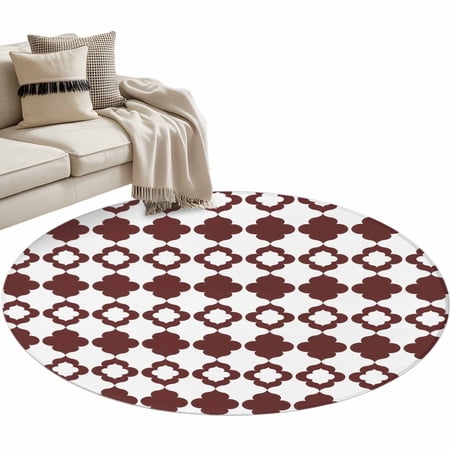 Retro Boho Round Area Rugs Collection 3.3 Dark Red Geometric Pattern Rhombic Bohemia Non Slip Indoor Circular Throw Runner Rug Floor Mat Carpet for Living Room Dining Table Bedroom Nursery