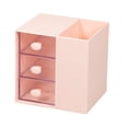 thumbnail image 3 of Pen Holder Office Desktop Organizer with 3 Clear Drawers Functional Portable Pink, 3 of 8