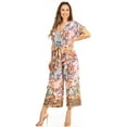 thumbnail image 3 of Sakkas Irise Women's Short Sleeve V neck Floral Print Casual Boho Jumsuit Pockets - 599-Pink - L/XL, 3 of 5