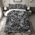thumbnail image 2 of meiyoeat Monochrome Paisley Bed Spread Queen,Bold Pattern Queen Coverlet Set For Adults,Black White,3-Piece,1 Quilt and 2 Pillowcases, 2 of 7