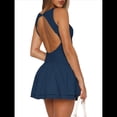 thumbnail image 2 of Vestido Corto Ajustado con Cuello para Mujer, Sin Mangas, con Volantes Fruncidos en el Bajo, para Fiesta o Club. Azul Marino XL, 2 of 7