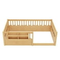 thumbnail image 5 of URTR Twin Size Montessori Floor Bed Frame with built-in bookshelves and Heightened Safety Fence Rails, Solid Wood Floor Bedframe for Bedroom, No Box Spring Needed, Living Room, 5 of 9