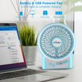 thumbnail image 2 of efluky Mini ventilador de escritorio de 3 velocidades, funciona con pilas recargables con luz LED, ventilador USB portátil silencioso para el hogar, oficina, viajes, camping, exterior, interior, 4,9 p, 2 of 5