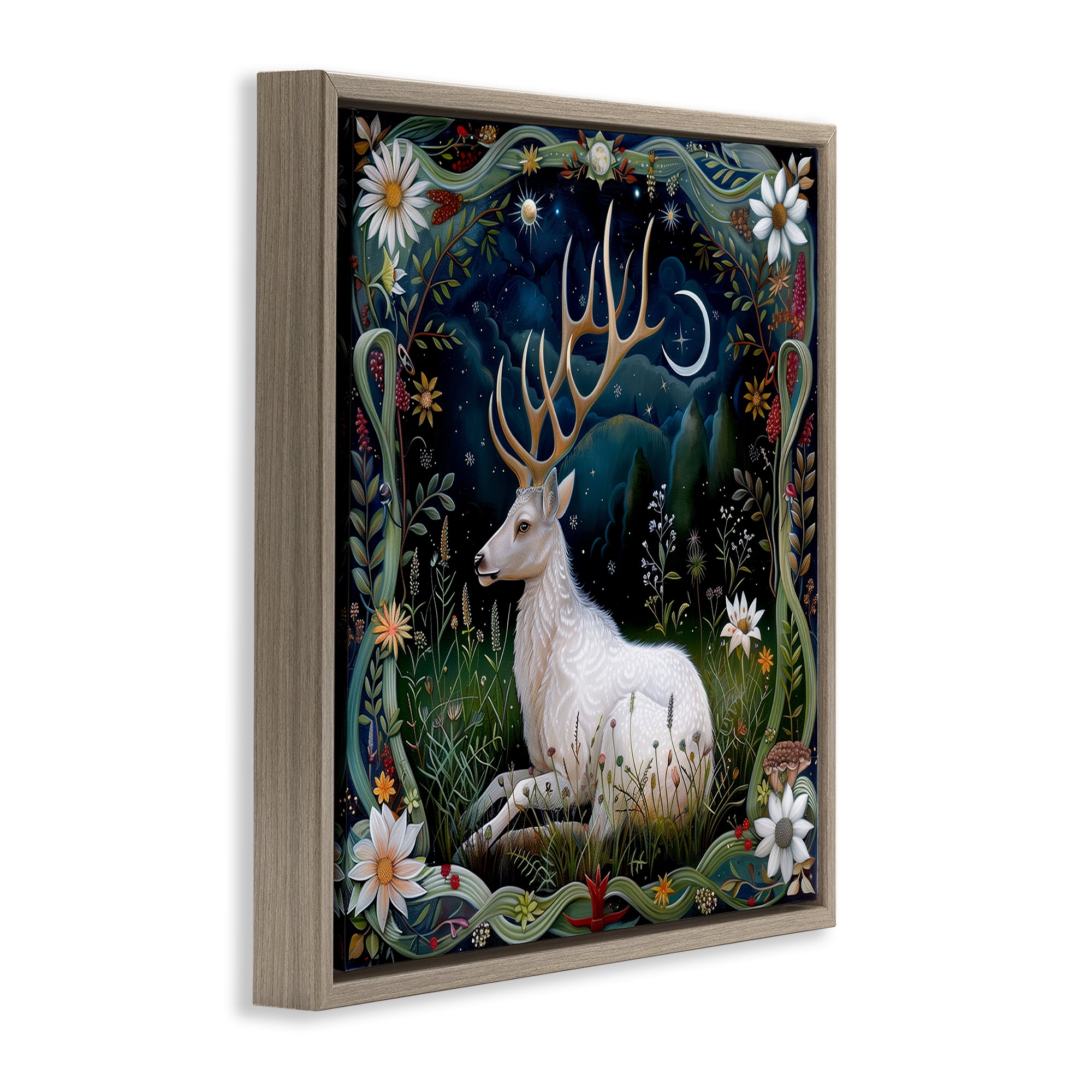 Stupell Industries White Deer Forest Scene Animals Painting Brown Floater Framed Canvas Art Print Wall Art, 25 x 25