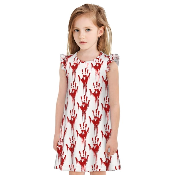 Balery Red Bloody Scary Hands Camisón de princesa para niñas, pijama de algodón con mangas abullonadas, suave y bonito.-Small