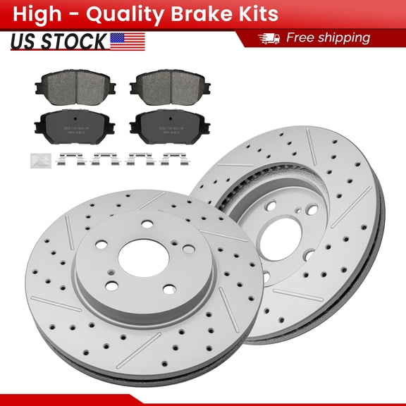 ACB ZONE Front Brake Kits for 2002-2004 Toyota Camry, Drilled Slotted Disc Brake Rotors and Ceramic Brake Pads