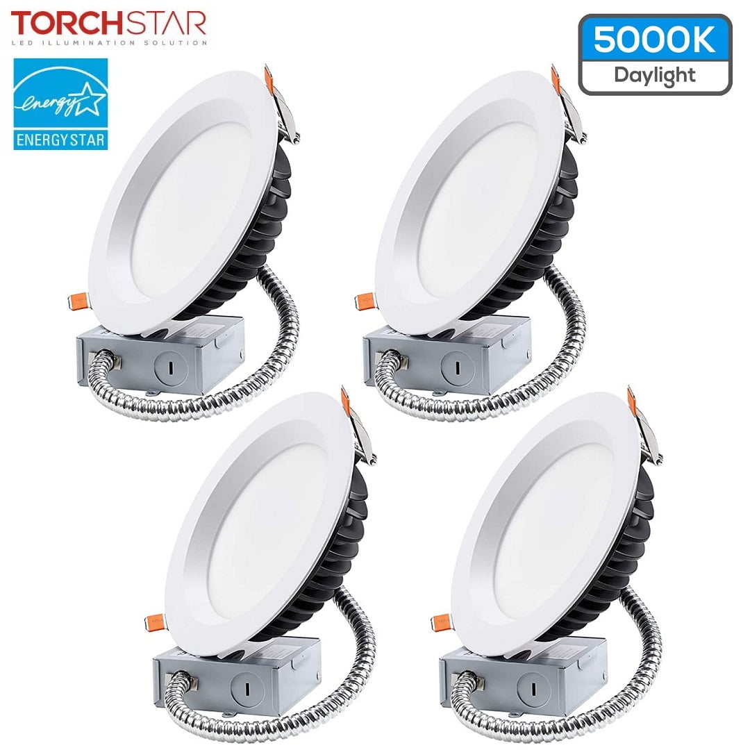 Dimmable 10W 80W Eqv CRI 90+ ETL & Energy Star Listed TORCHSTAR 12-Pack 4 Inch Slim Recessed Lighting with Junction Box Eye-Caring Can-Killer Airtight IC Rated Downlight 4000K Cool White