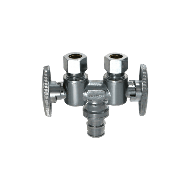 2 Pcs XFITITNG OD Compression 3/8 Inch x 3/8 Inch OD Compression x 1/2 Inch Pex A Dual Straight Valve, 2-3-4=2XX