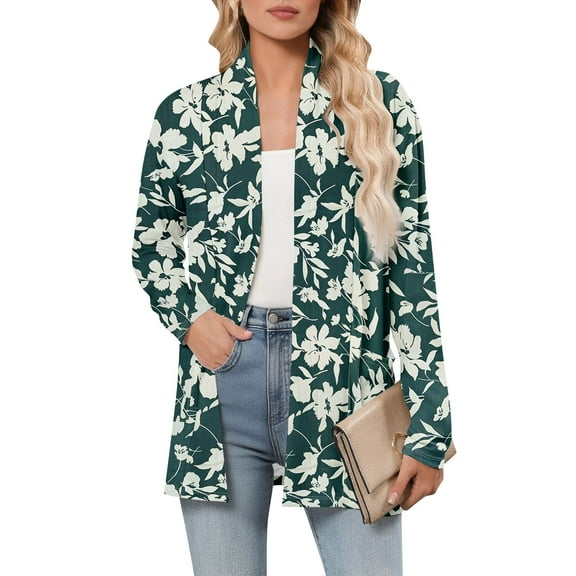 GXIPO Long Sleeve Open Front Lightweight Cardigan Sweaters with Pockets Summer Fall Casual Loose Kimono Cardigans Floral Green 2XL