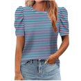 thumbnail image 2 of JTZGDY Womens Summer Tops Casual Puff Short Sleeve Striped/Polka Dot Print Crewneck Tunic Blouse Trendy Oversized Graphic T-Shirts Fashion 2025 Clothes Purple#02 XL, 2 of 6