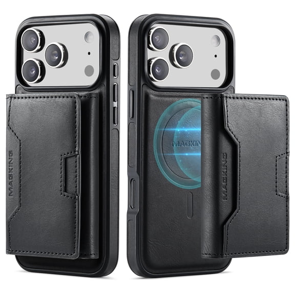 ELEHOLD Case for iPhone 17 Pro Max, Magnetic Detachable RFID Blocking Wallet Case, Shockproof Stand Cover with 7 Card Slots,Black