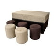 thumbnail image 3 of Brown Six Piece Microfiber Storage Bench with Ottomans, 3 of 5