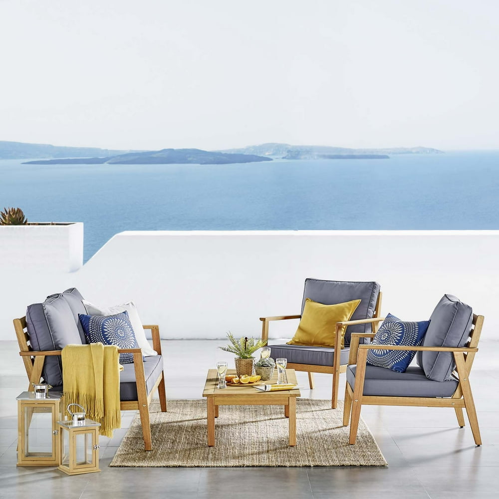 Syracuse Eucalyptus Wood Outdoor Patio 4 Piece Furniture Set in Natural Gray - Walmart.com 