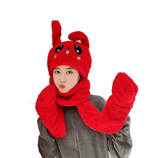 Gorro de invierno con bufanda, novedoso gorro de peluche con forma de animal