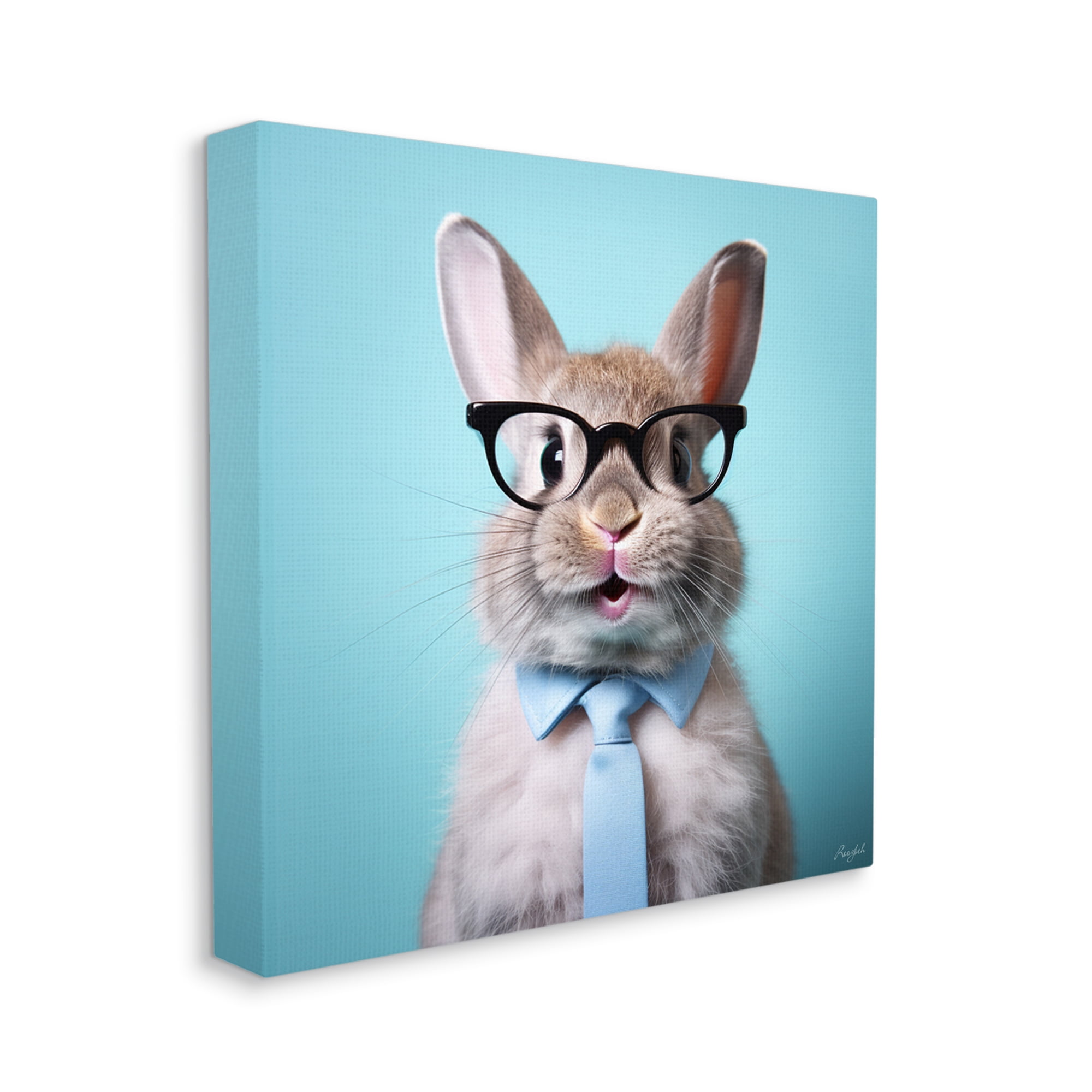 Stupell Industries Rabbit on Blue Portrait Animals & Insects Painting Gallery Wrapped Canvas Art Print Wall Art, 17 x 17