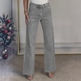 thumbnail image 3 of Wutalume High Waisted Jeans for Women Rhinestone Embellished, Straight Wide Leg Sparkly Denim Pants for Party & Evening Outfits,Blue M, 3 of 6