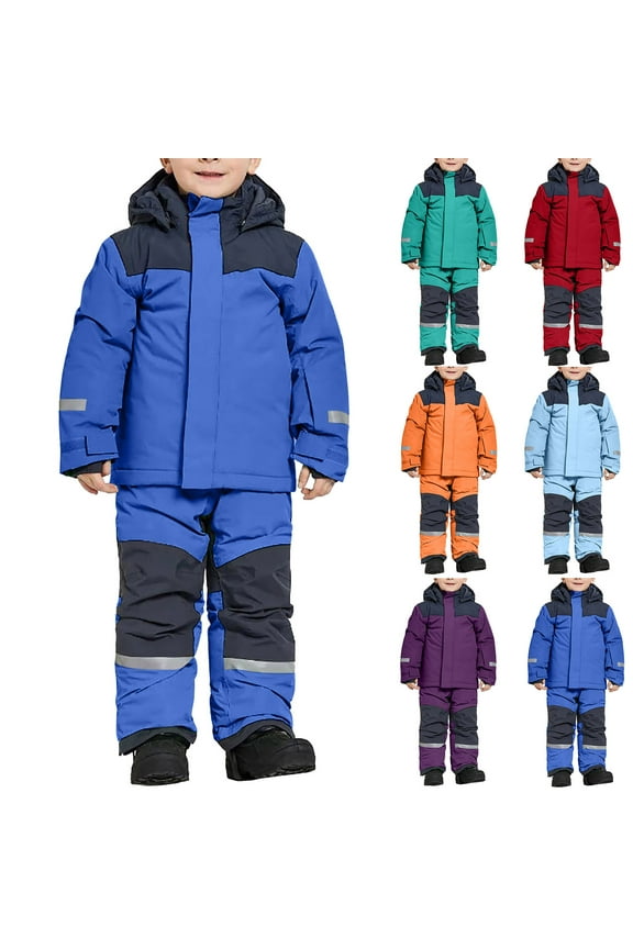 Kids Snow Suit Kids Snowsuit Set, Boys Girls Winter Fleeece Lined Hooded Ski Jacket and Snow Bib Pants Waterproof Windproof Insulated Snowboard Ski Suits