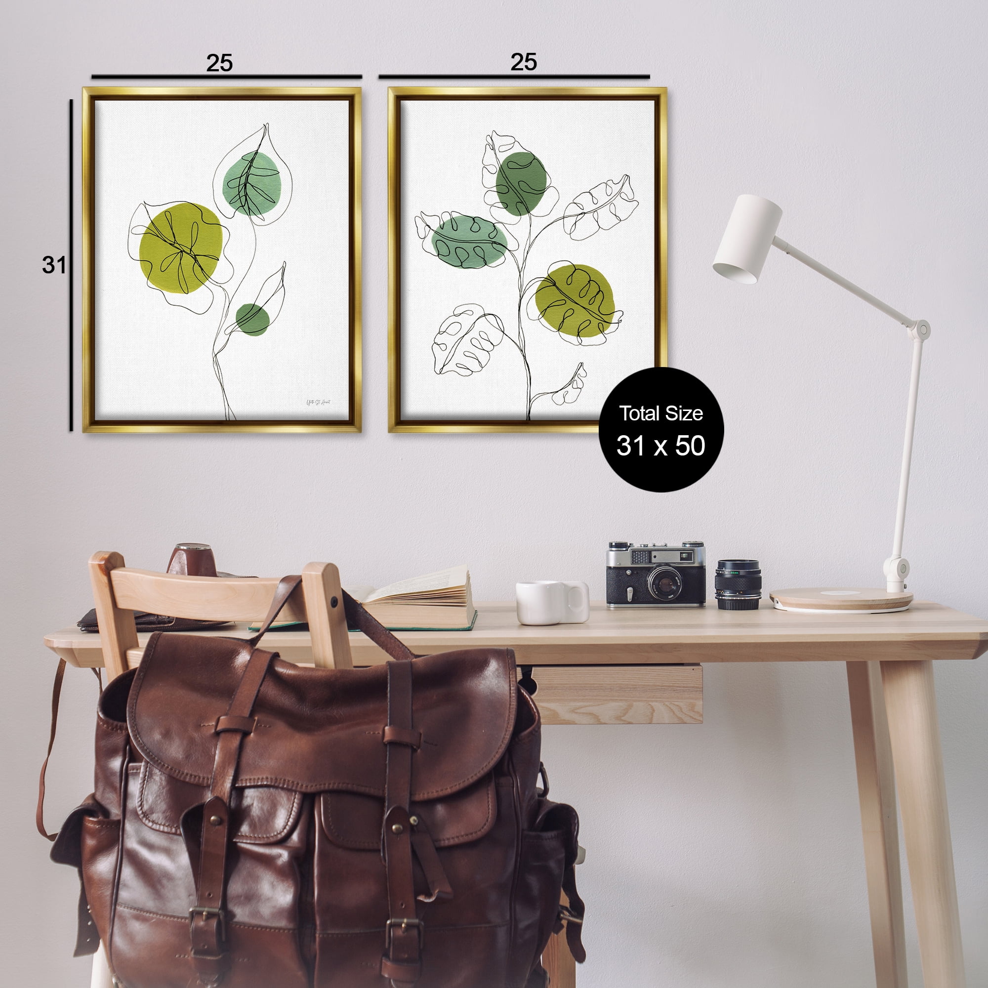 Stupell Industries Minimalist Line Monstera Plants Plants & Flowers Painting Gold Floater Framed Canvas Art Print Wall Art, 31 x 25, Set of 2