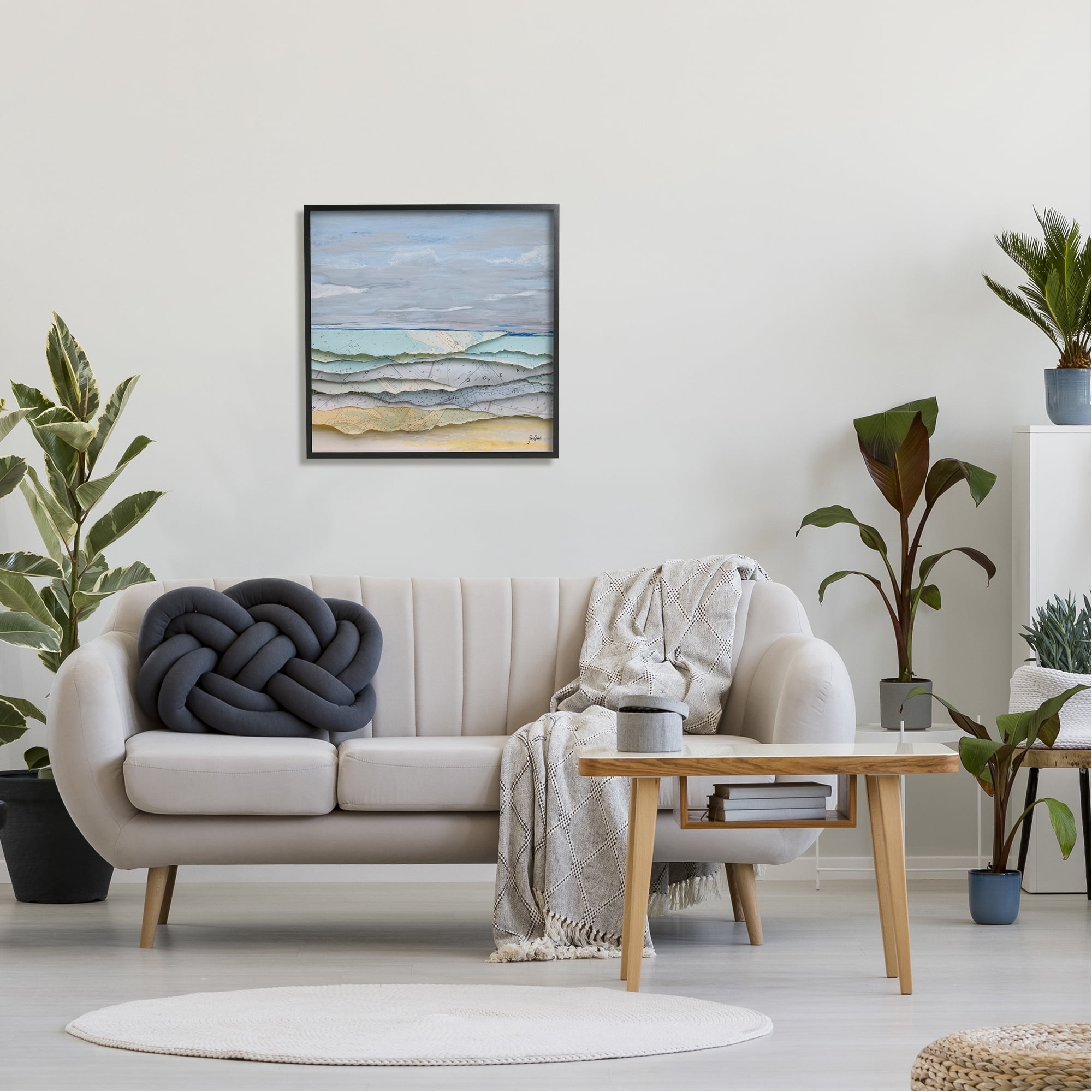 Stupell Industries Layered Map Clippings Beach Shoreline Abstract Collage Painting Black Framed Art Print Wall Art, Design by Stacy Gresell