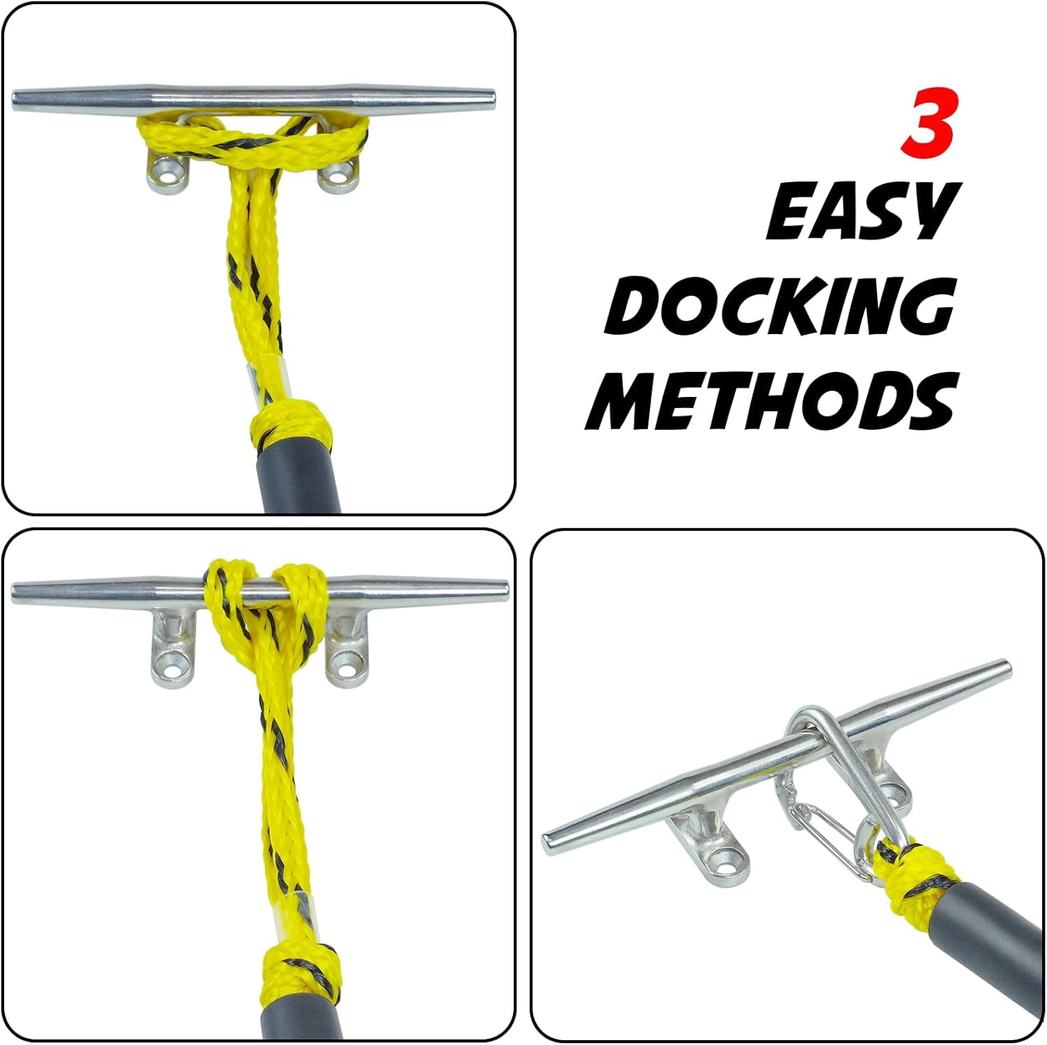 4 Feet Bungee Dock Line Mooring Rope for Docking with Stainless Steel Clip Accessories for Boats PWC, Built in Snubber, Kayak, Watercraft,SeaDoo,Jet Ski, Pontoon, Power Boat 2-Pack (Yellow&Black)