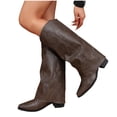 thumbnail image 4 of Leather Knee High Boots for Women Fold Over Chunky High Heel Pull on Pointed Toe Tall Long Dress Going Out Boot for Women Khaki 9.5(43), 4 of 9