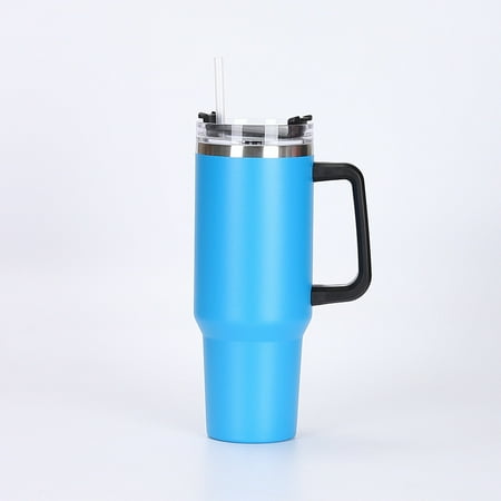 

Favorite Home.Blue 30 Oz Vacuum Cup Food Grade Large Capacity Leak-Proof Lid Portable Handle With Straw Coffee Cup Outdoor Car With Straw Car Cup