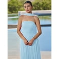 thumbnail image 4 of Light Blue Solid Ruched Halter Maxi Dress With Sheer Drape, Elegant Evening Gown, 4 of 6