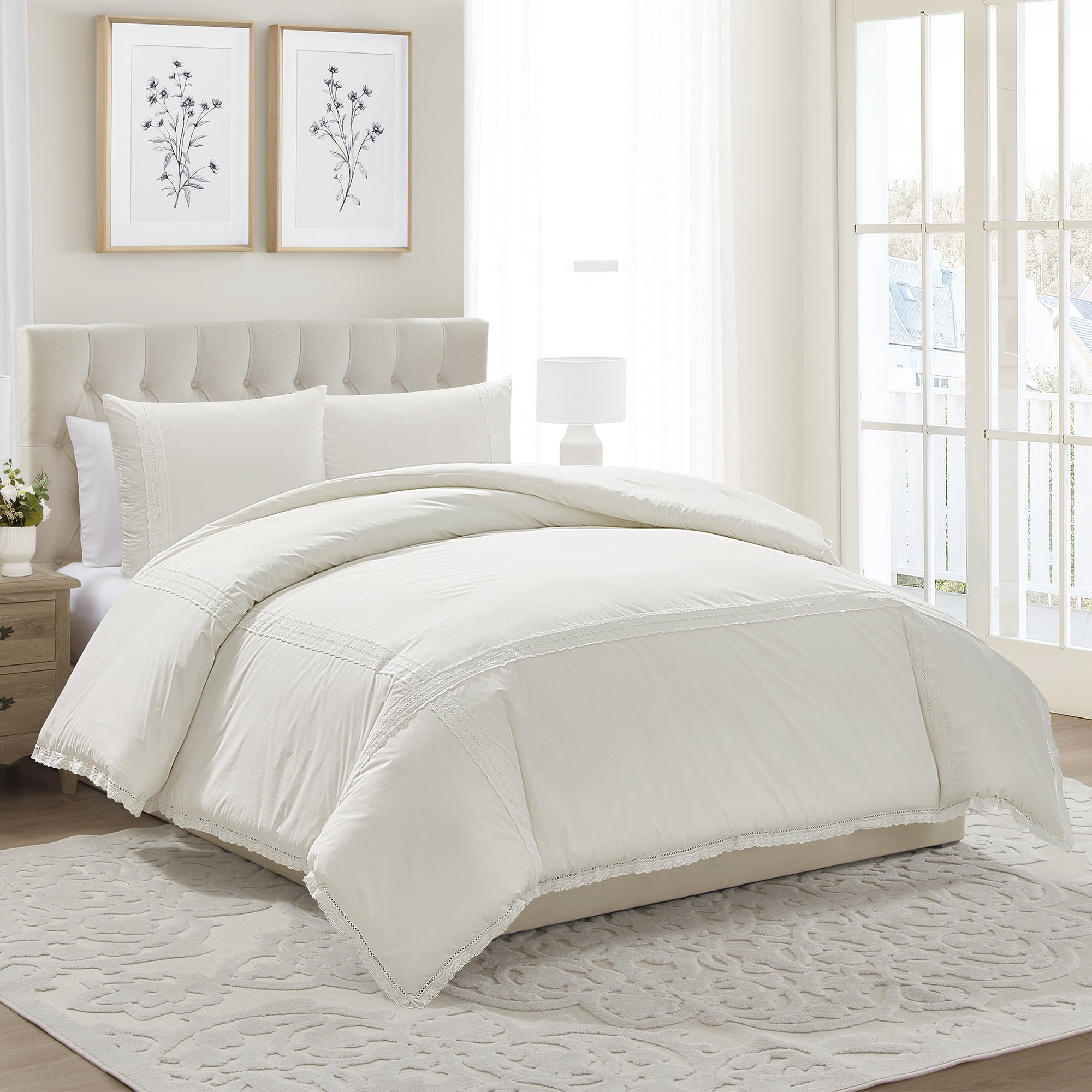 My Texas House Lace Applique 3-Piece Ivory Adult Comforter Set, King