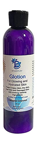 Glotion, Hydrating Crepey Skin Cream With All Natural Sunless Tanners and Floral Waxes, Repairs Dry, Crepey And Sun Damaged Skin, By Diva Stuff, Calypso Coconut