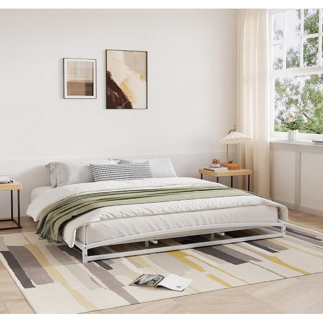 King Size Metal Bed Frame,Platform King Bed Frame with Arch Design,6 Inch Heavy Duty Strong Support Slats,Sturdy Mattress Foundation,Easy Assembly,No Box Spring Needed,White