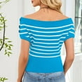 thumbnail image 6 of Levmjia Womens Top Casual Short Sleeve Blouse Off The Shoulder Summer Striped Round Neck Fashion Soft Polyester Pullover Comfortable Shirt, 6 of 8